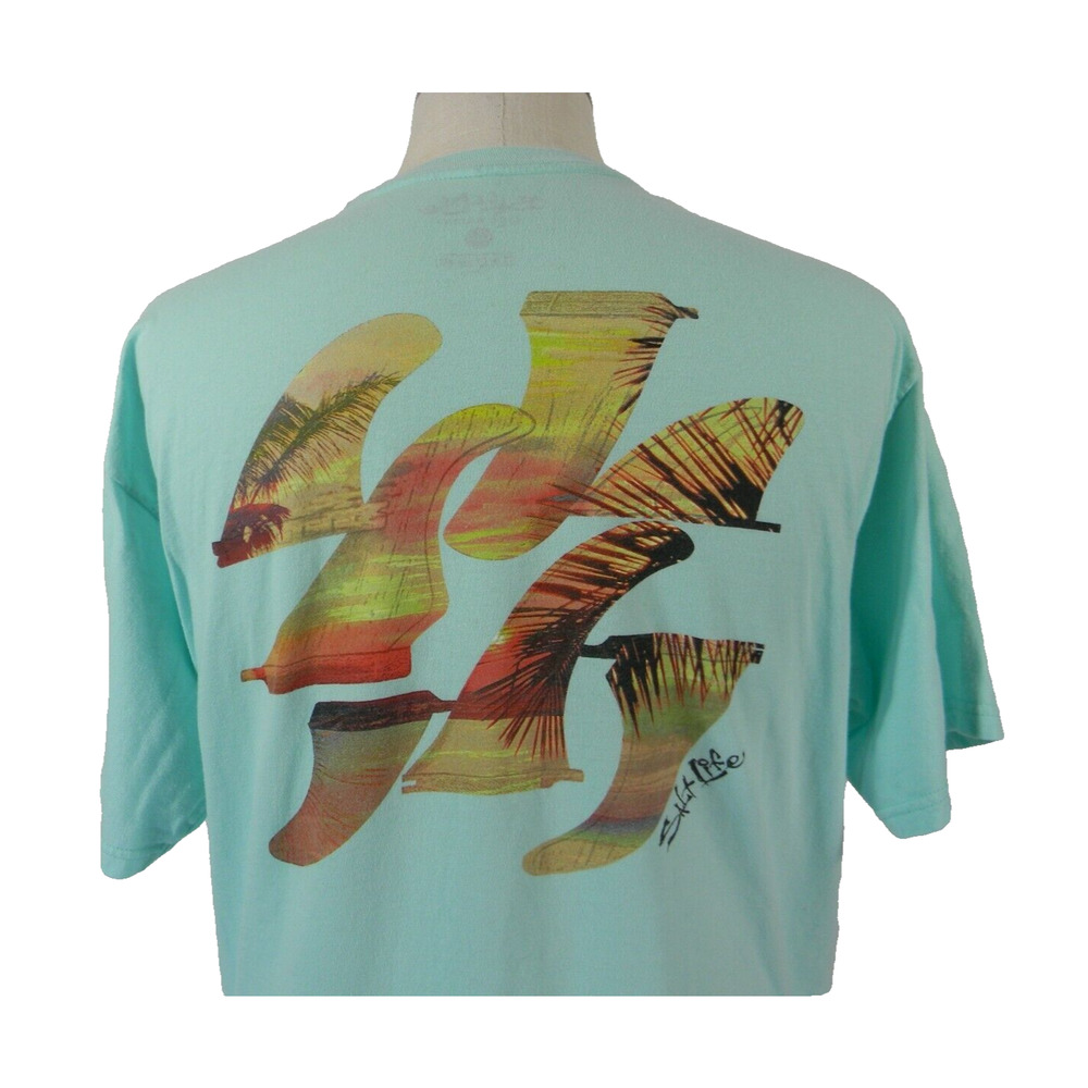 Salt Life shirt men's large teal shark fin short sleeve‎ cotton